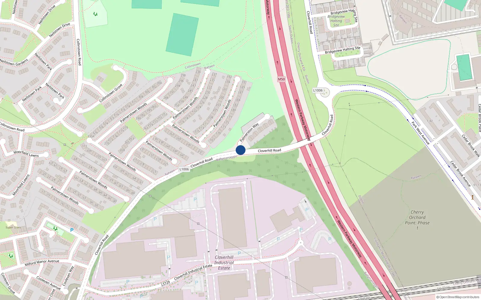 Overhead map showing the location of 3 Palmerstown Way, Clondalkin