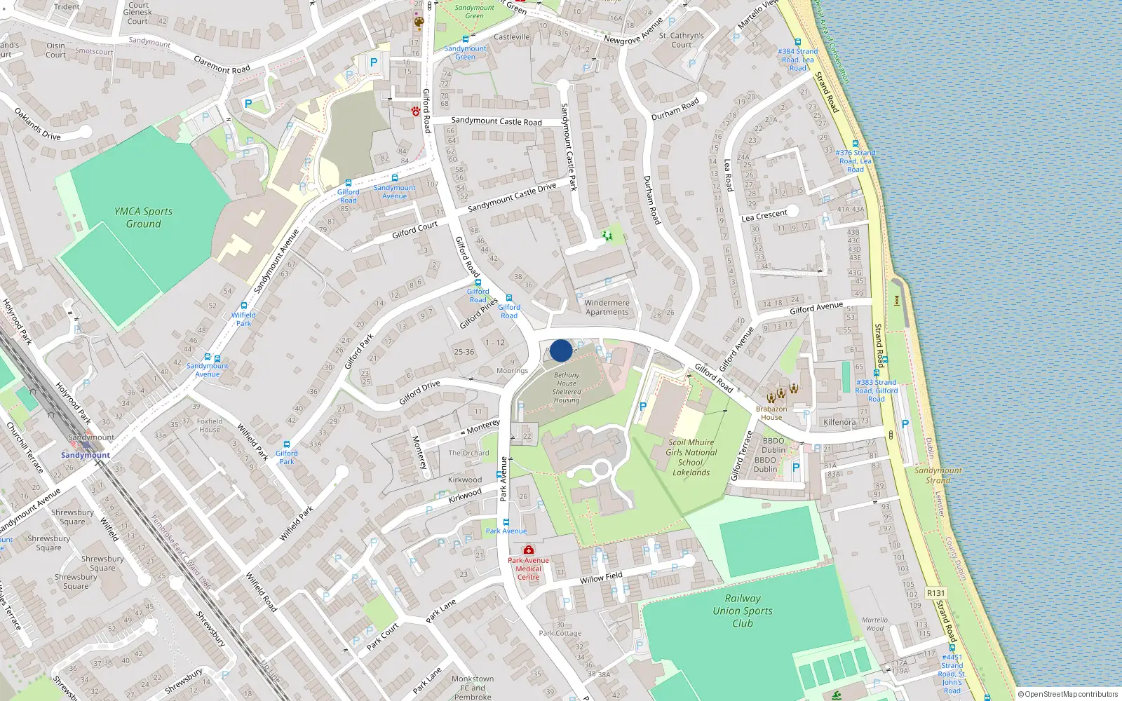 Overhead map showing the location of 3 Park Close, Gilford Road, Sandymount Dublin 4