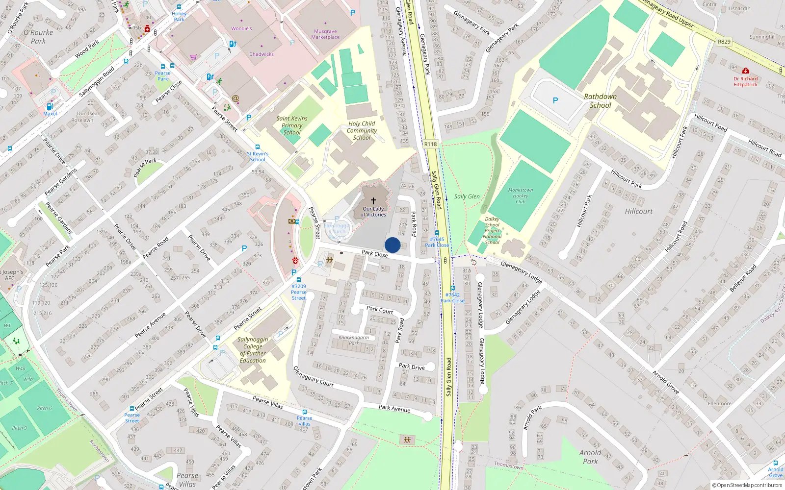 Overhead map showing the location of 3 Park Close, Glenageary, Dublin