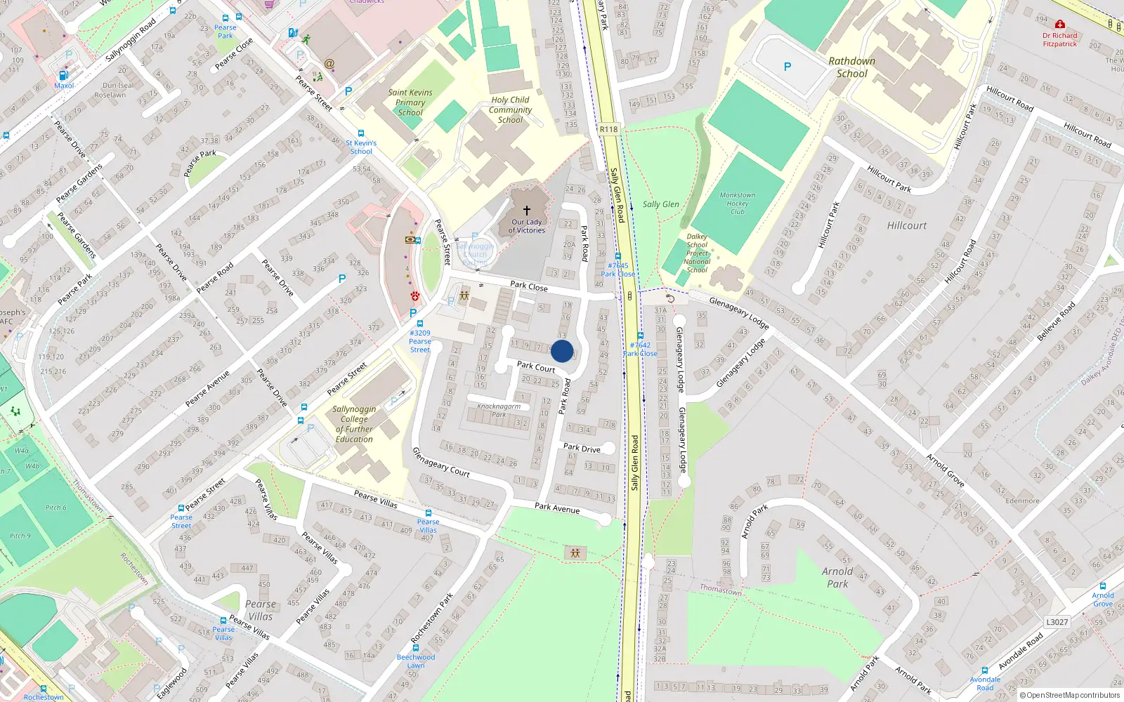Overhead map showing the location of 3 Park Court, Glenageary