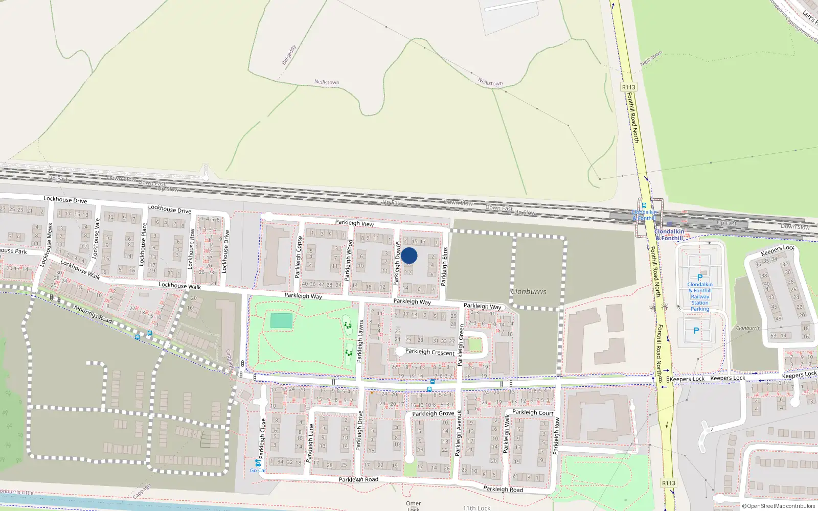 Overhead map showing the location of 3 Parkleigh Downs, Dublin 22