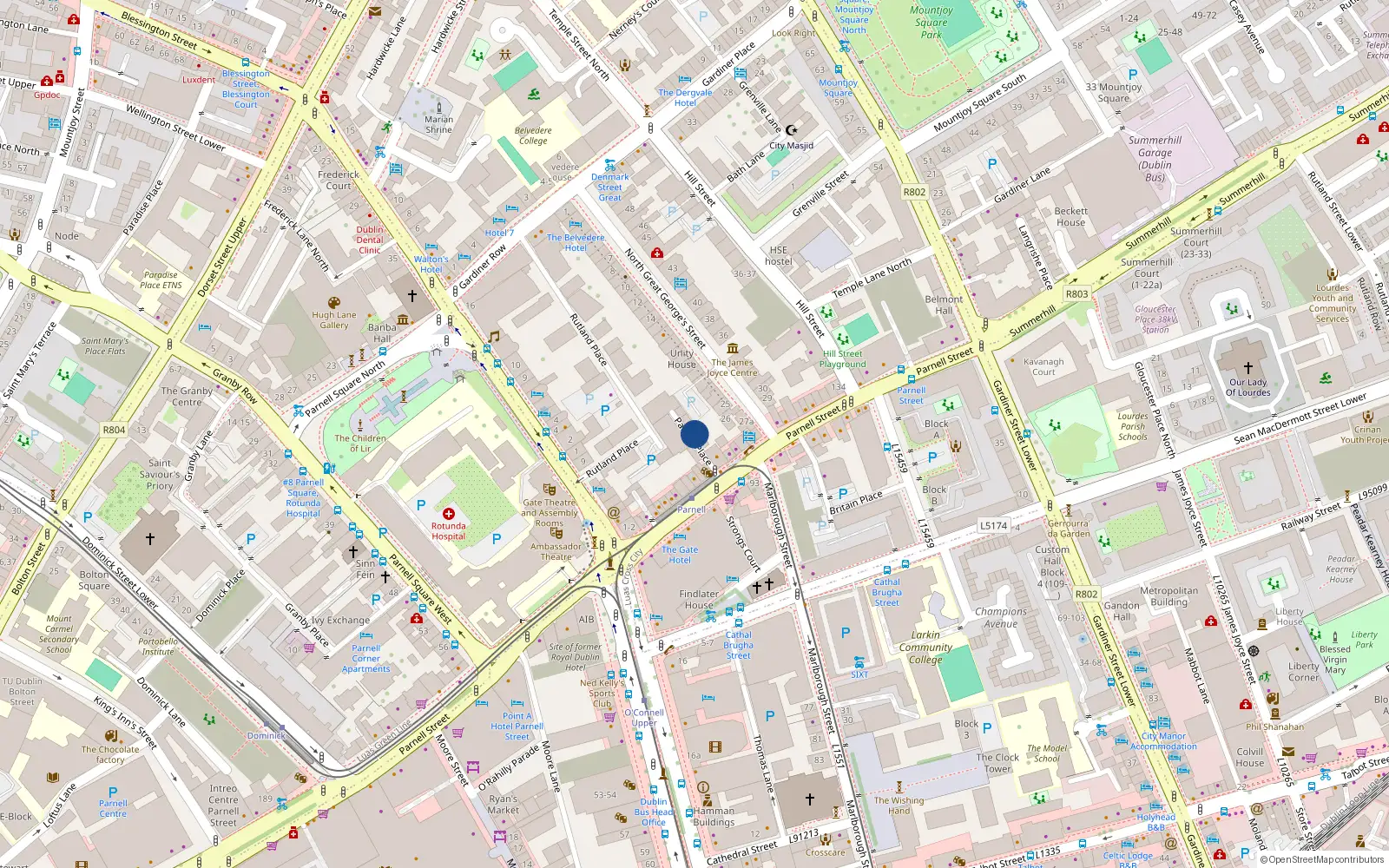 Overhead map showing the location of 3 Parnell Place, Dublin 1, Dublin