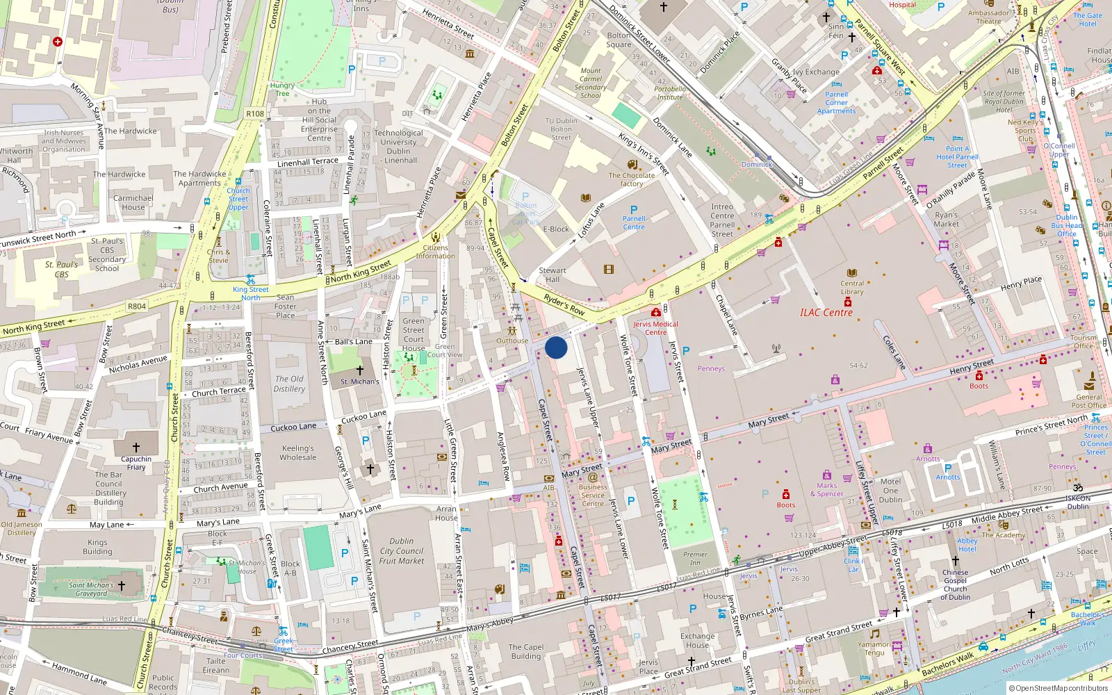 Overhead map showing the location of 3 Parnell Street, Dublin 1