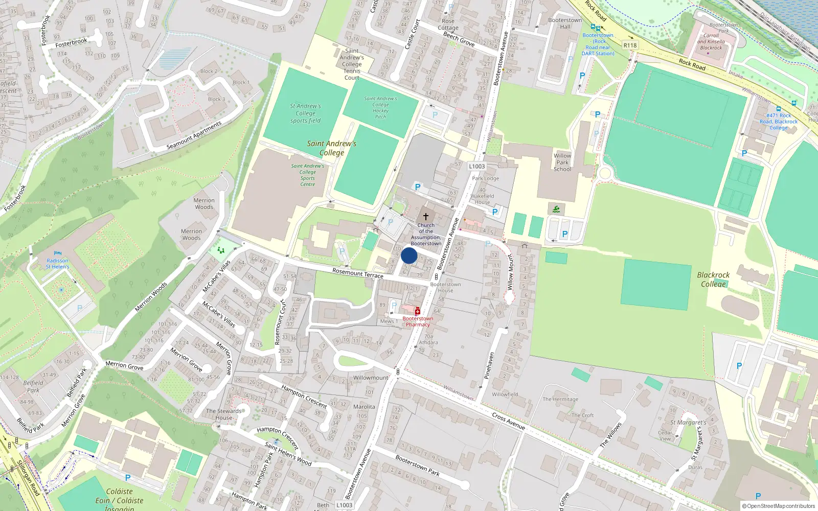 Overhead map showing the location of 3 Pembroke Cottages, Blackrock