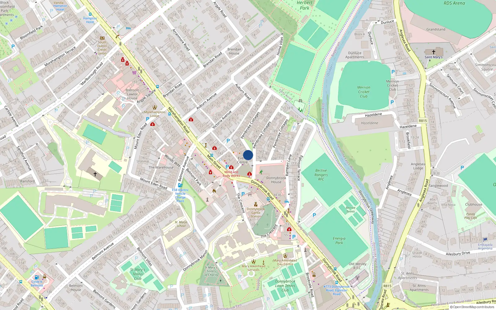 Overhead map showing the location of 3 Pembroke Cottages, Dublin