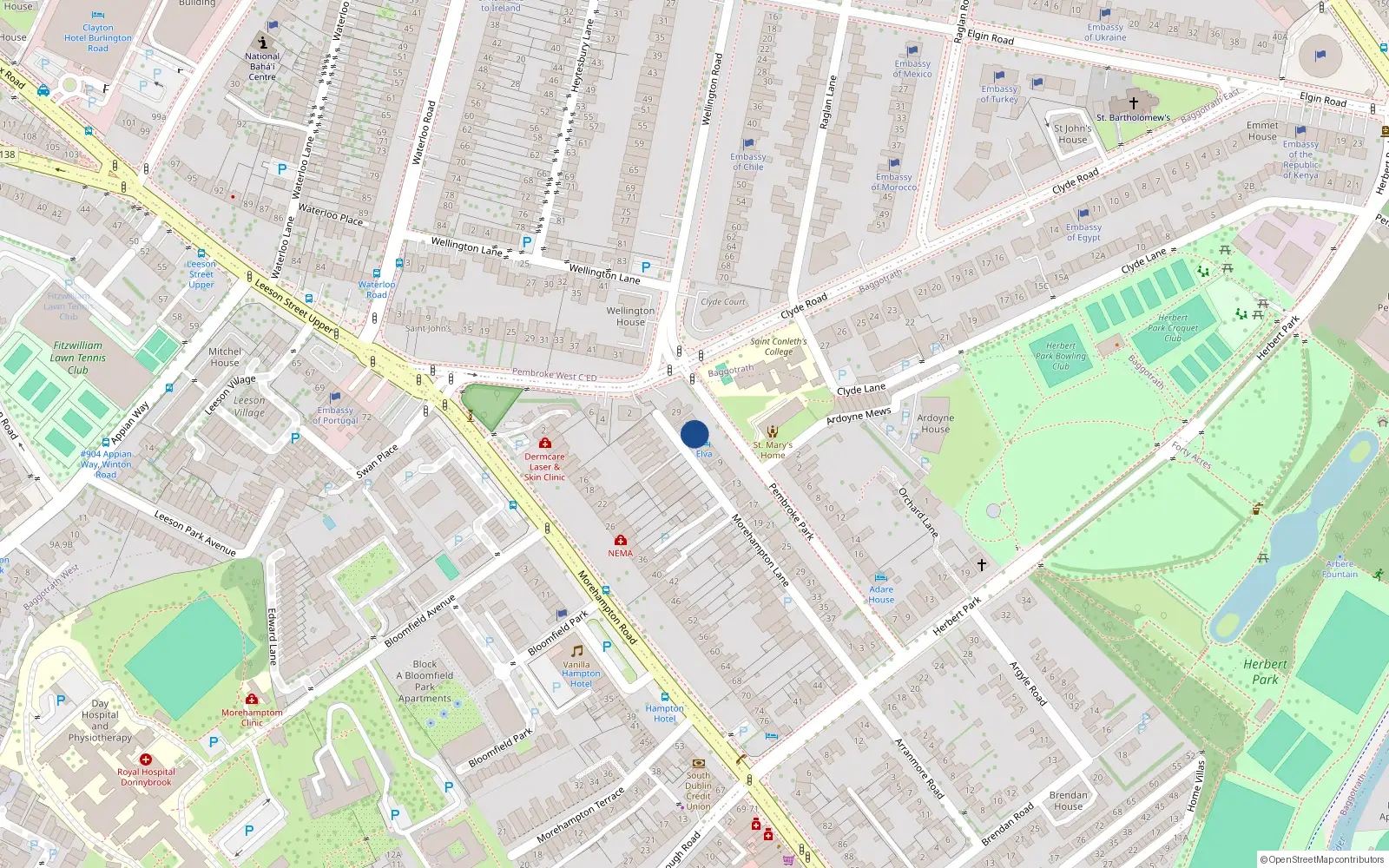 Overhead map showing the location of 3 Pembroke Park, Dublin 4