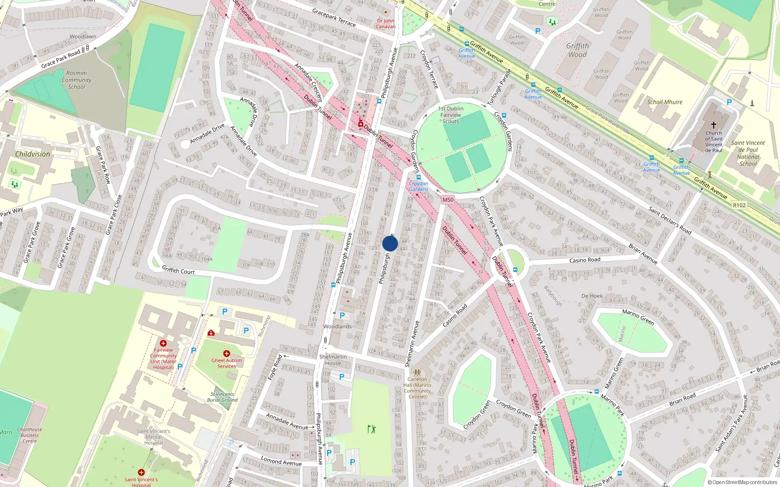 Overhead map showing the location of 3 Philipsburgh Terrace, Dublin 3