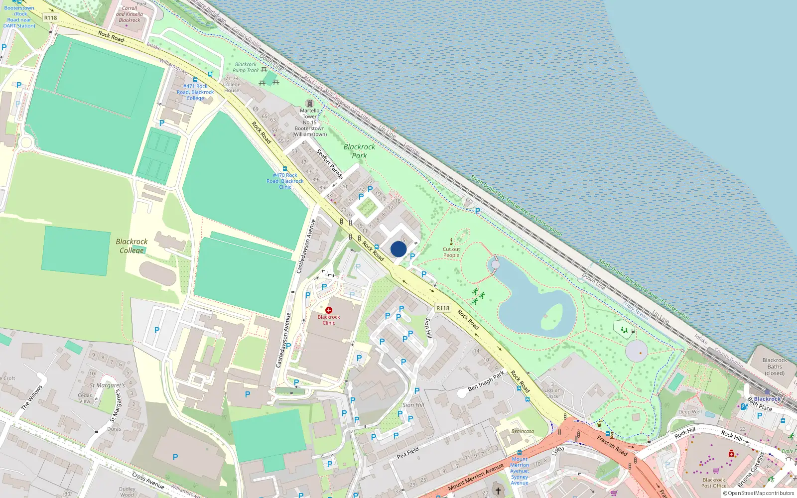 Overhead map showing the location of 3 Phoenix Terrace, Blackrock