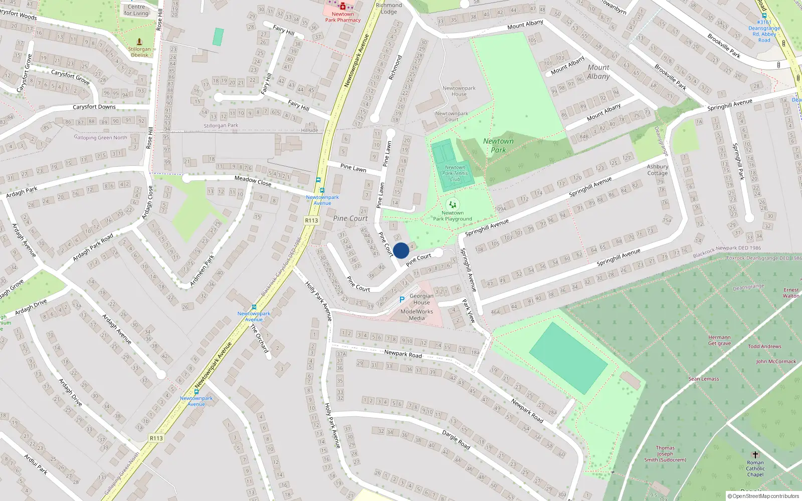 Overhead map showing the location of 3 Pine Court, Blackrock