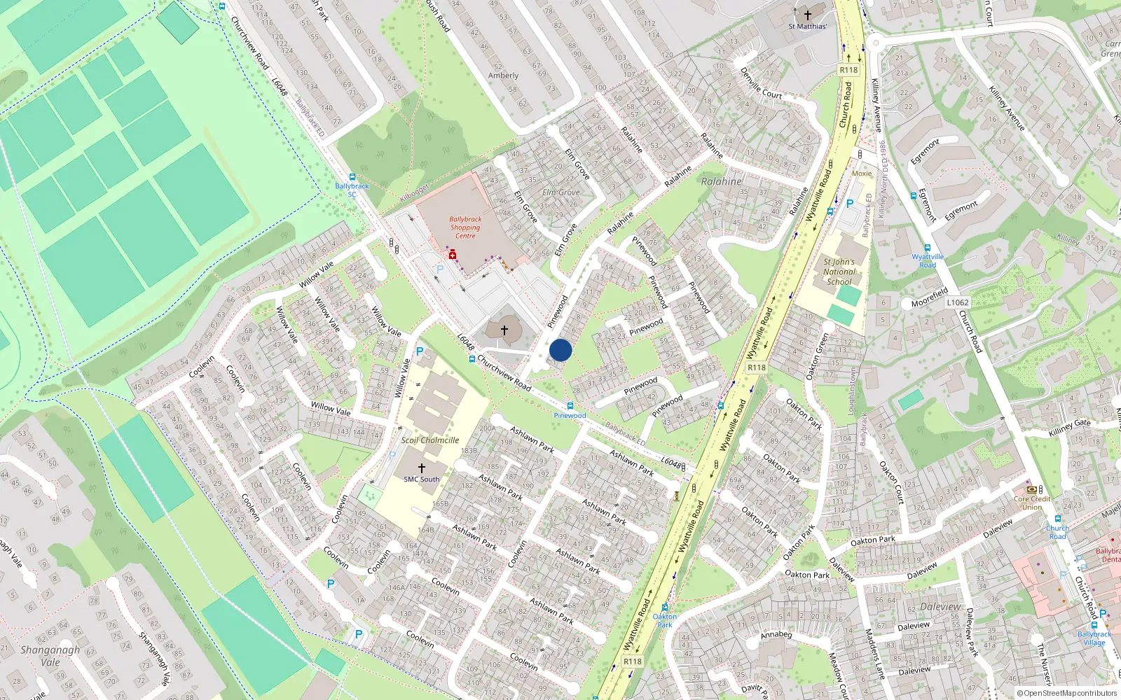 Overhead map showing the location of 3 Pinewood, Ballybrack