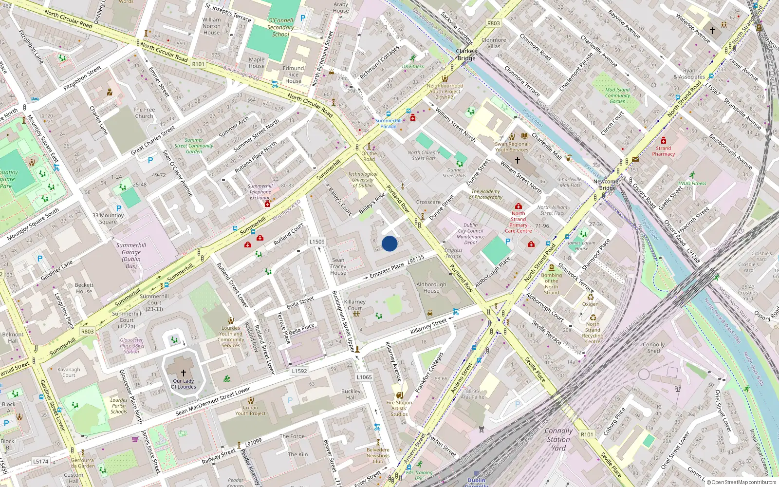 Overhead map showing the location of 3 Portland Close, Dublin 1