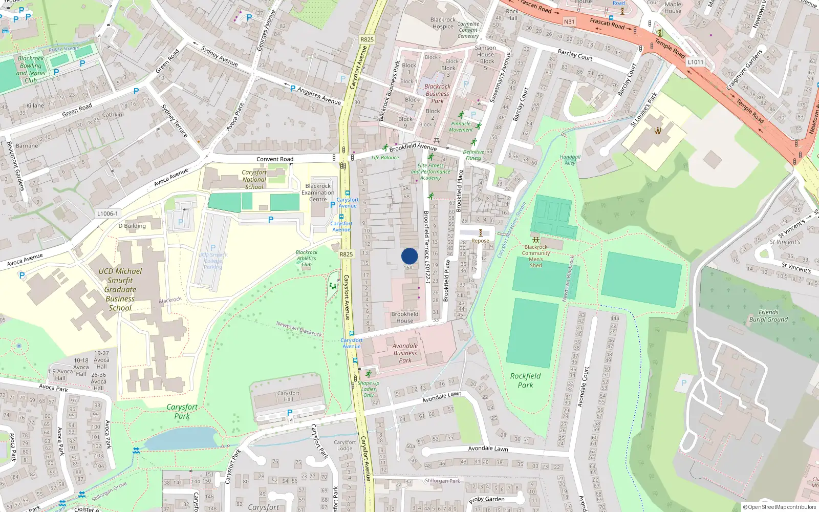 Overhead map showing the location of 3 Prince Edward Terrace, Blackrock, Dublin