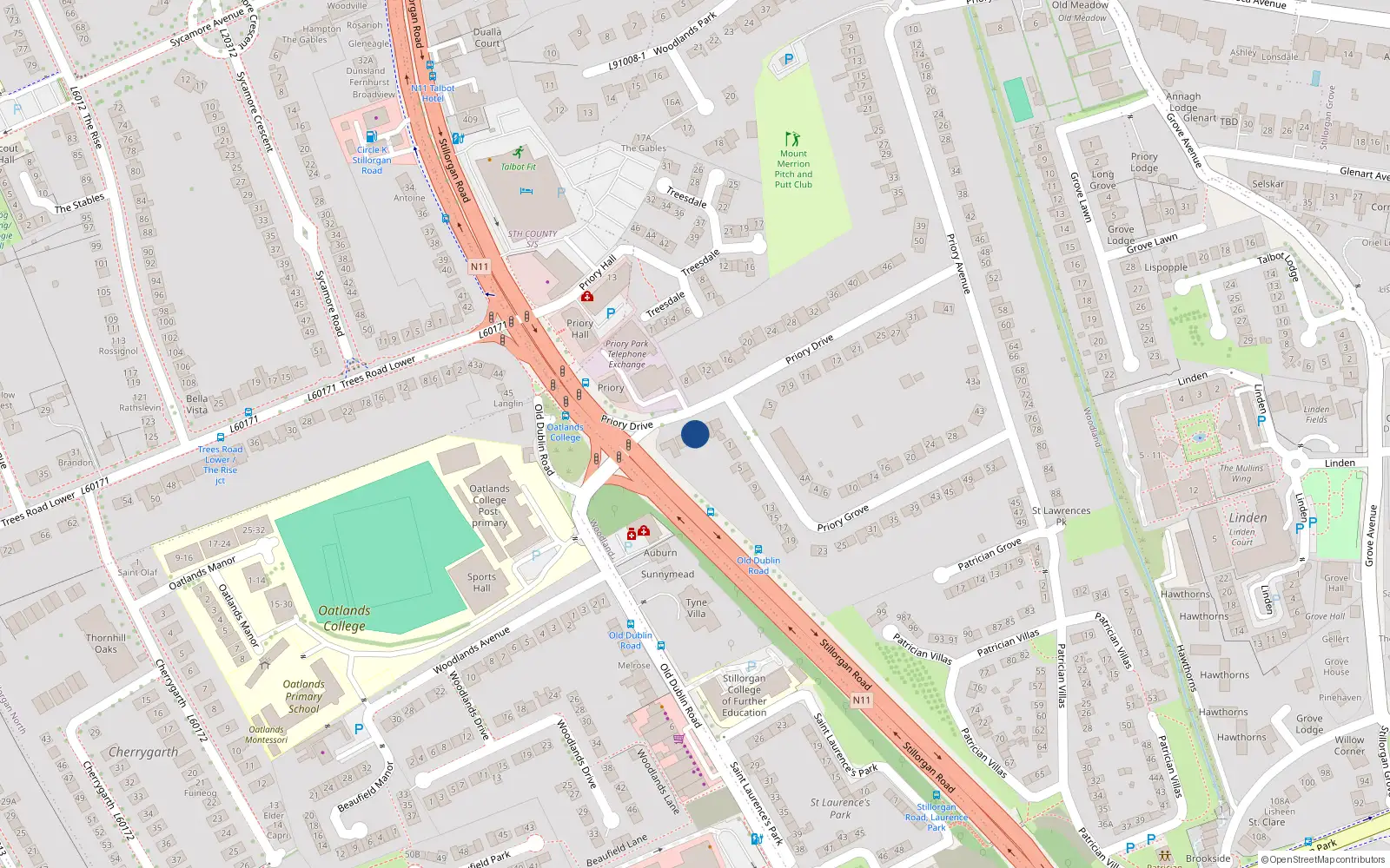 Overhead map showing the location of 3 Priory Drive, Stillorgan