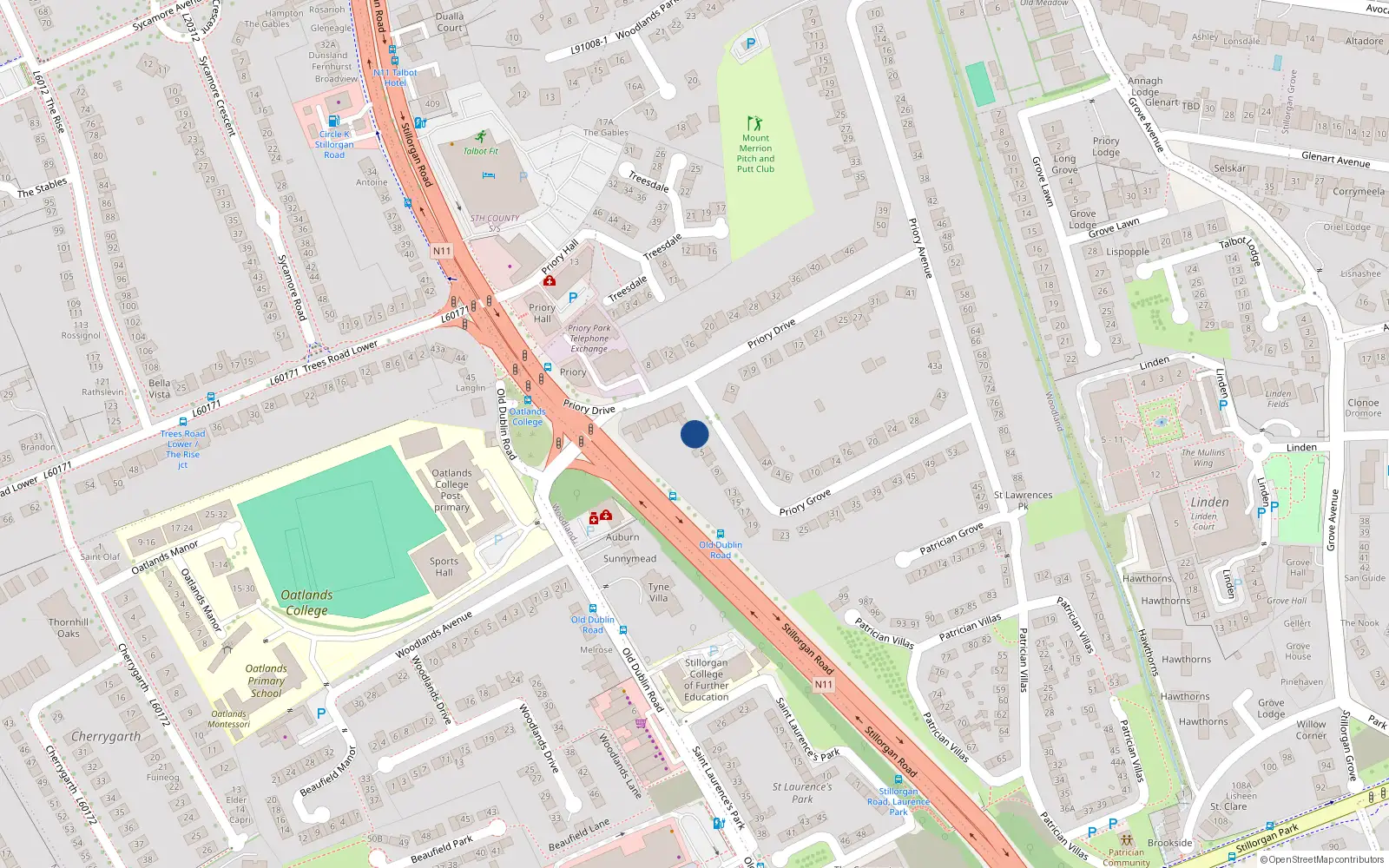 Overhead map showing the location of 3 Priory Grove, Dublin