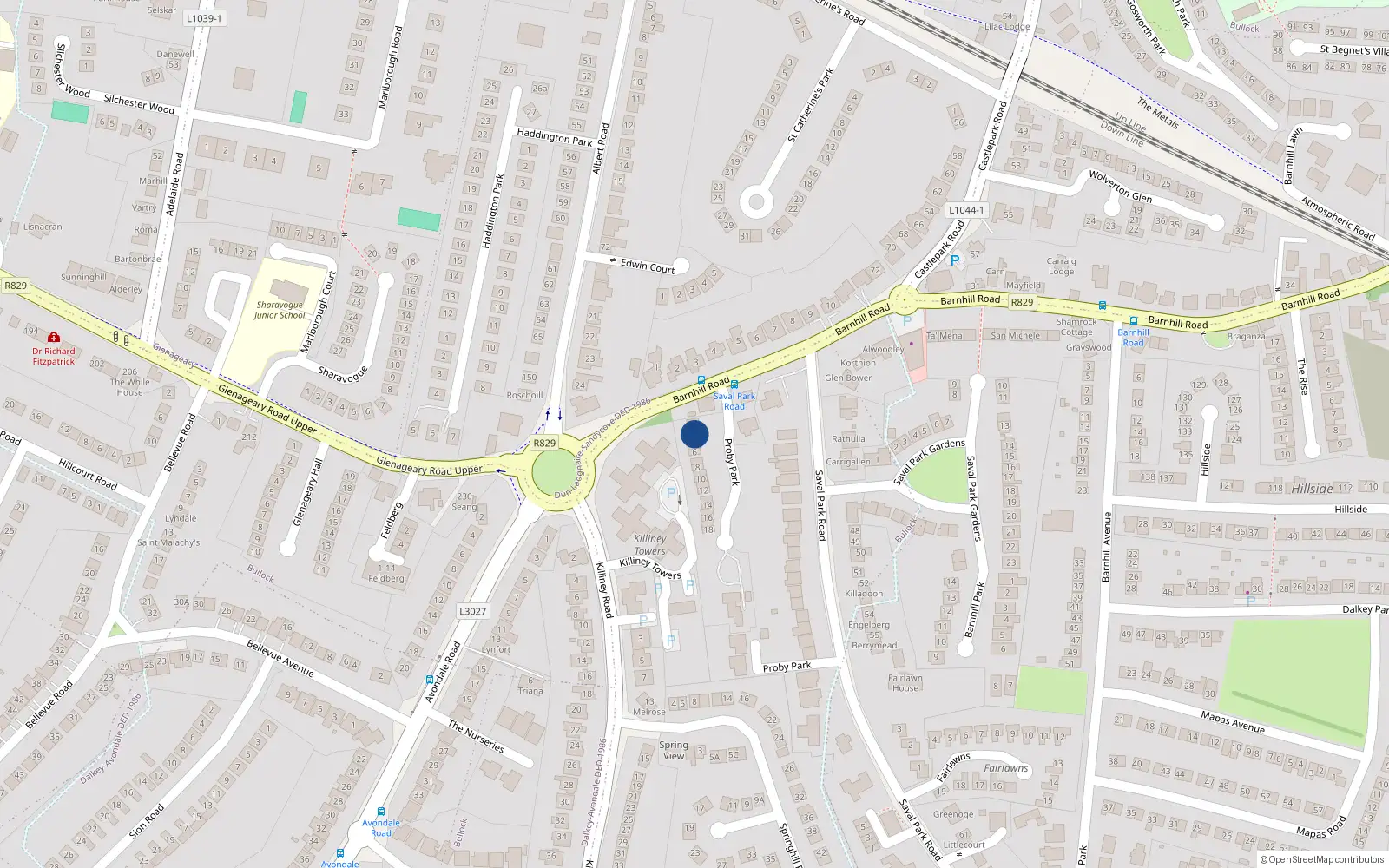 Overhead map showing the location of 3 Proby Park, Dalkey
