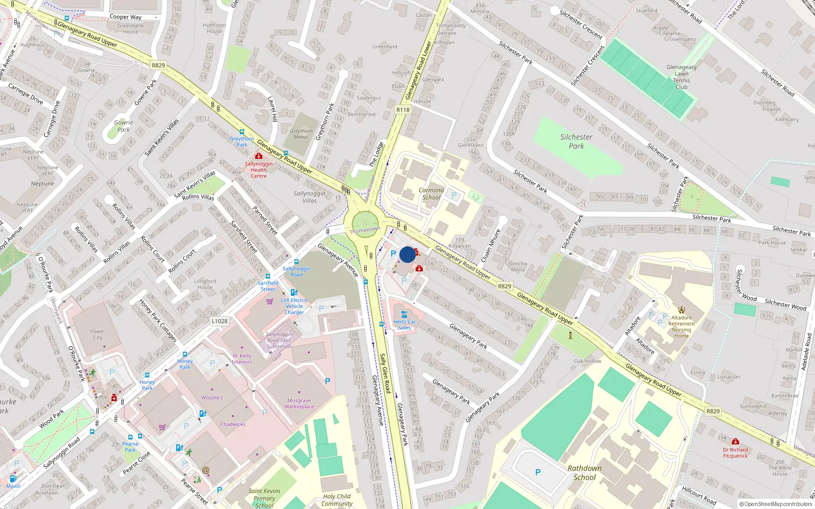 Overhead map showing the location of 3 Rathdown Hall, Glenageary Road Upper, Glenageary