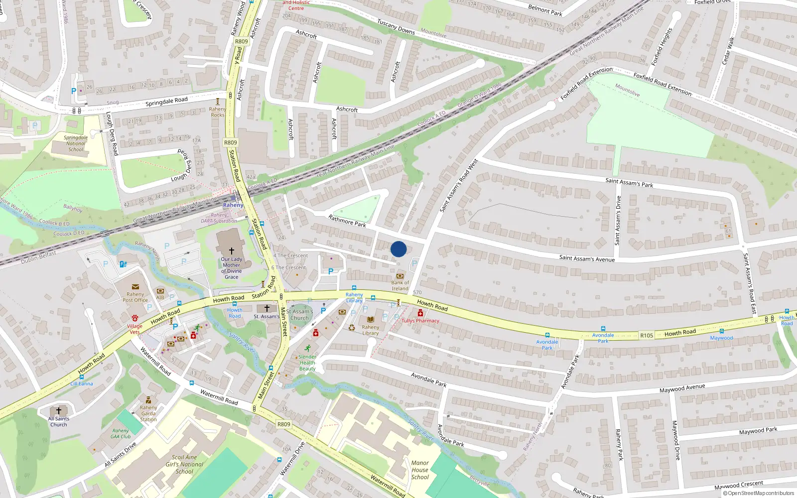 Overhead map showing the location of 3 Rathmore Park, Raheny, Dublin 5