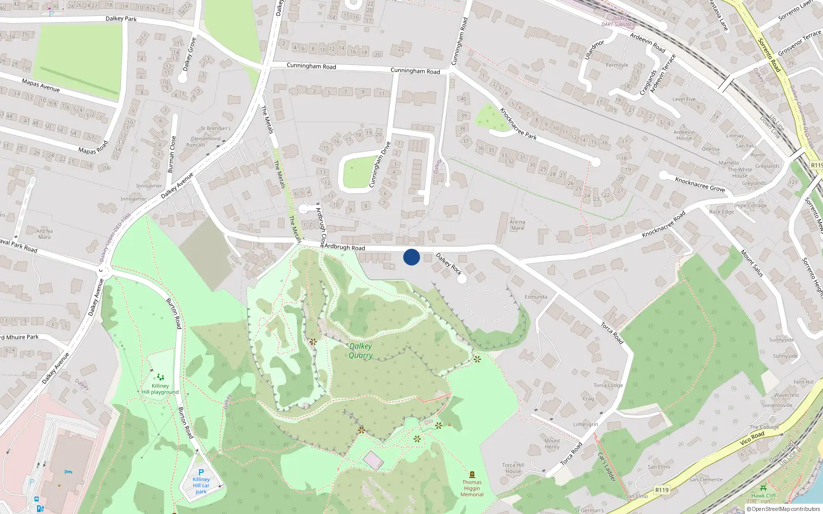 Overhead map showing the location of 3 Redan Cliff, Ardbrugh Road, Dalkey
