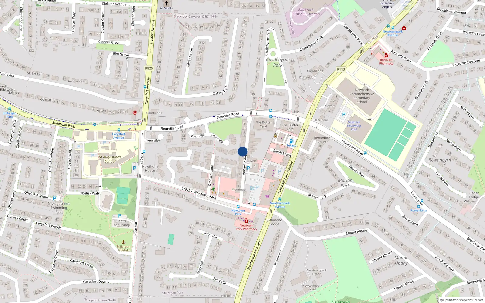 Overhead map showing the location of 3 Redbrick Terrace, Annaville Avenue, Blackrock