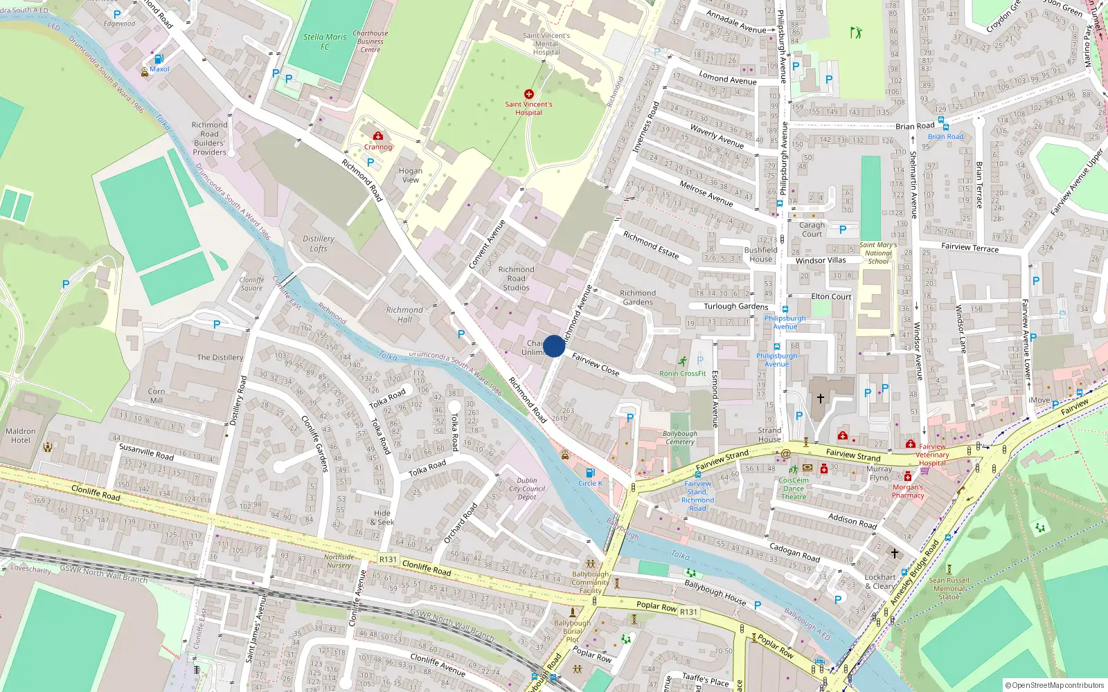 Overhead map showing the location of 3 Richmond Avenue, Dublin 3