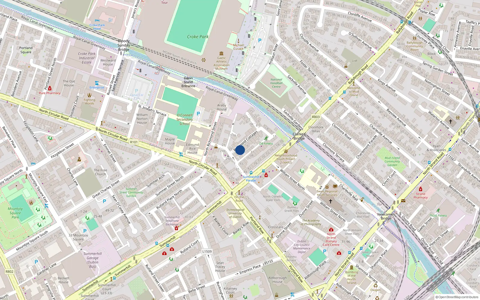 Overhead map showing the location of 3 Richmond Cottages, Dublin 1, Dublin