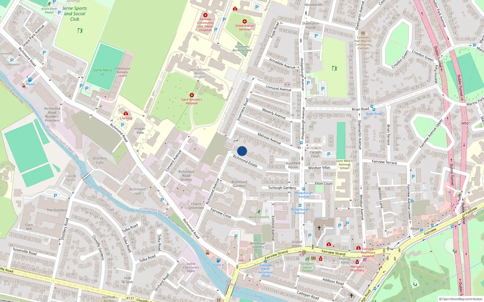 Overhead map showing the location of 3 Richmond Estate, Dublin 3