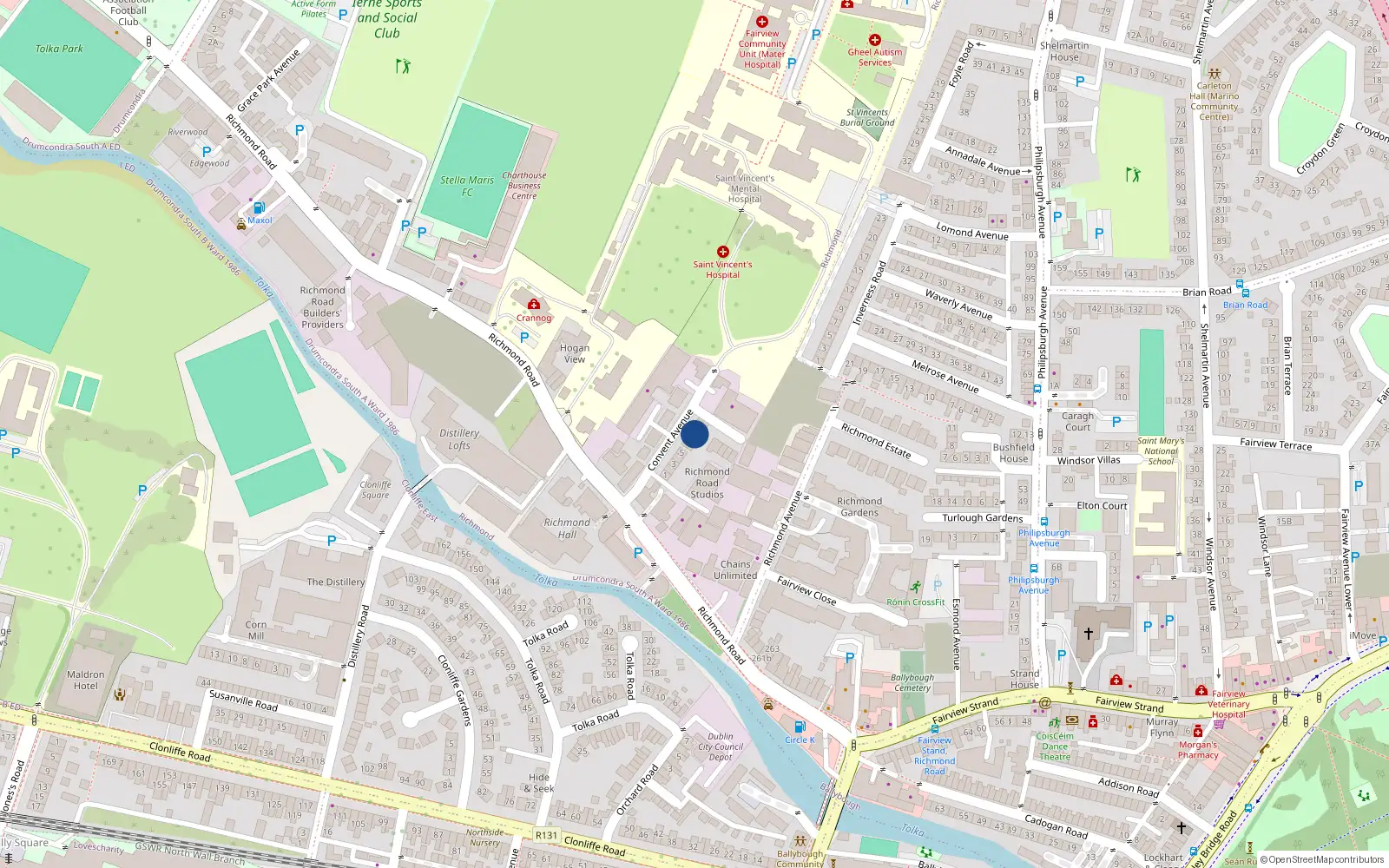 Overhead map showing the location of 3 Richmond Lodge, Convent Avenue, Dublin 3