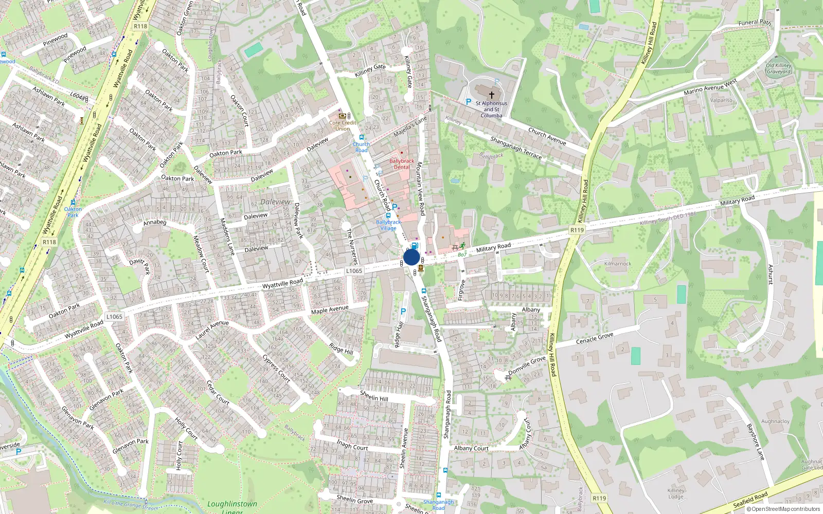 Overhead map showing the location of 3 Ridgecourt, Laurel Avenue, Ballybrack