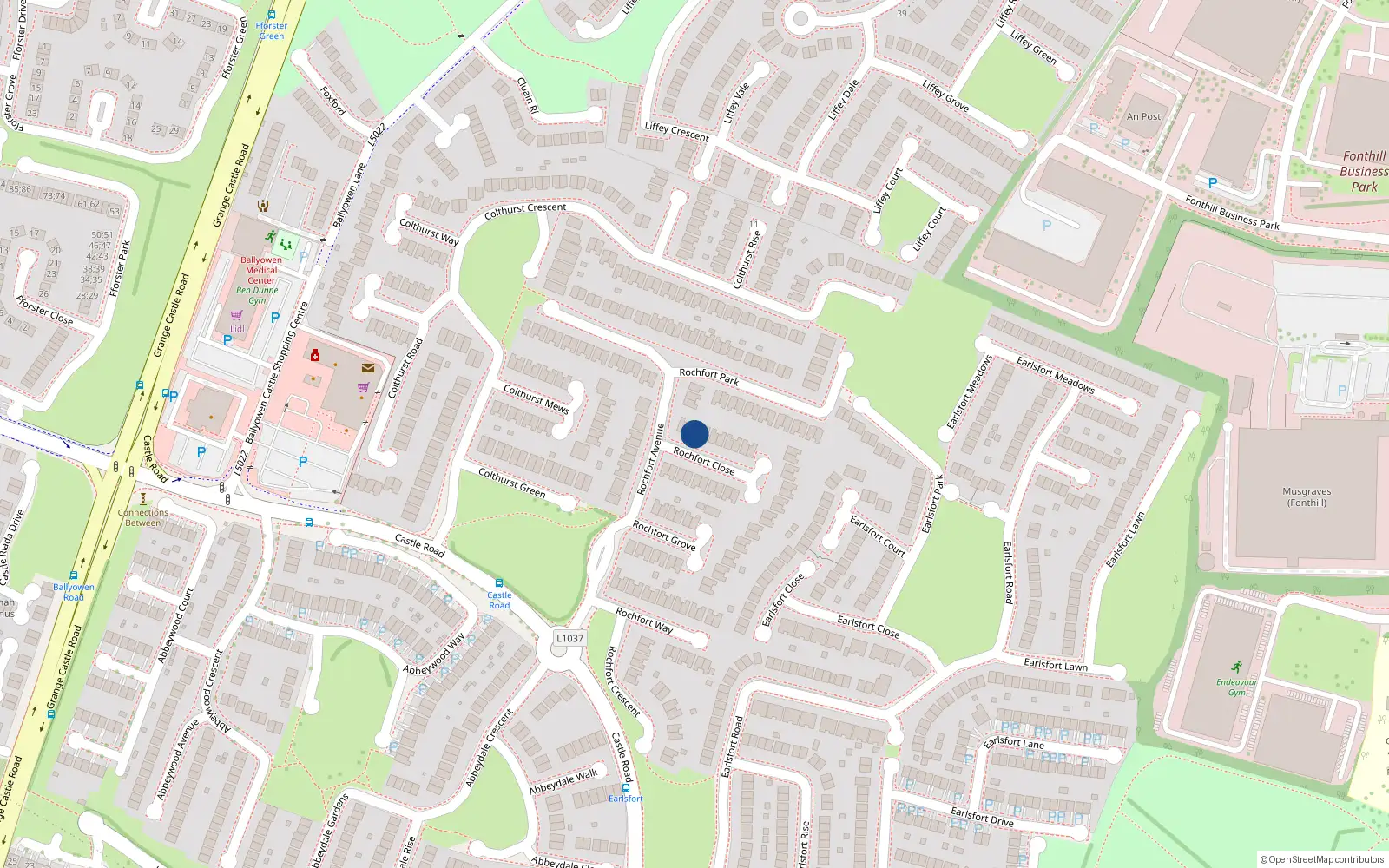 Overhead map showing the location of 3 Rochfort Close, Lucan, Dublin