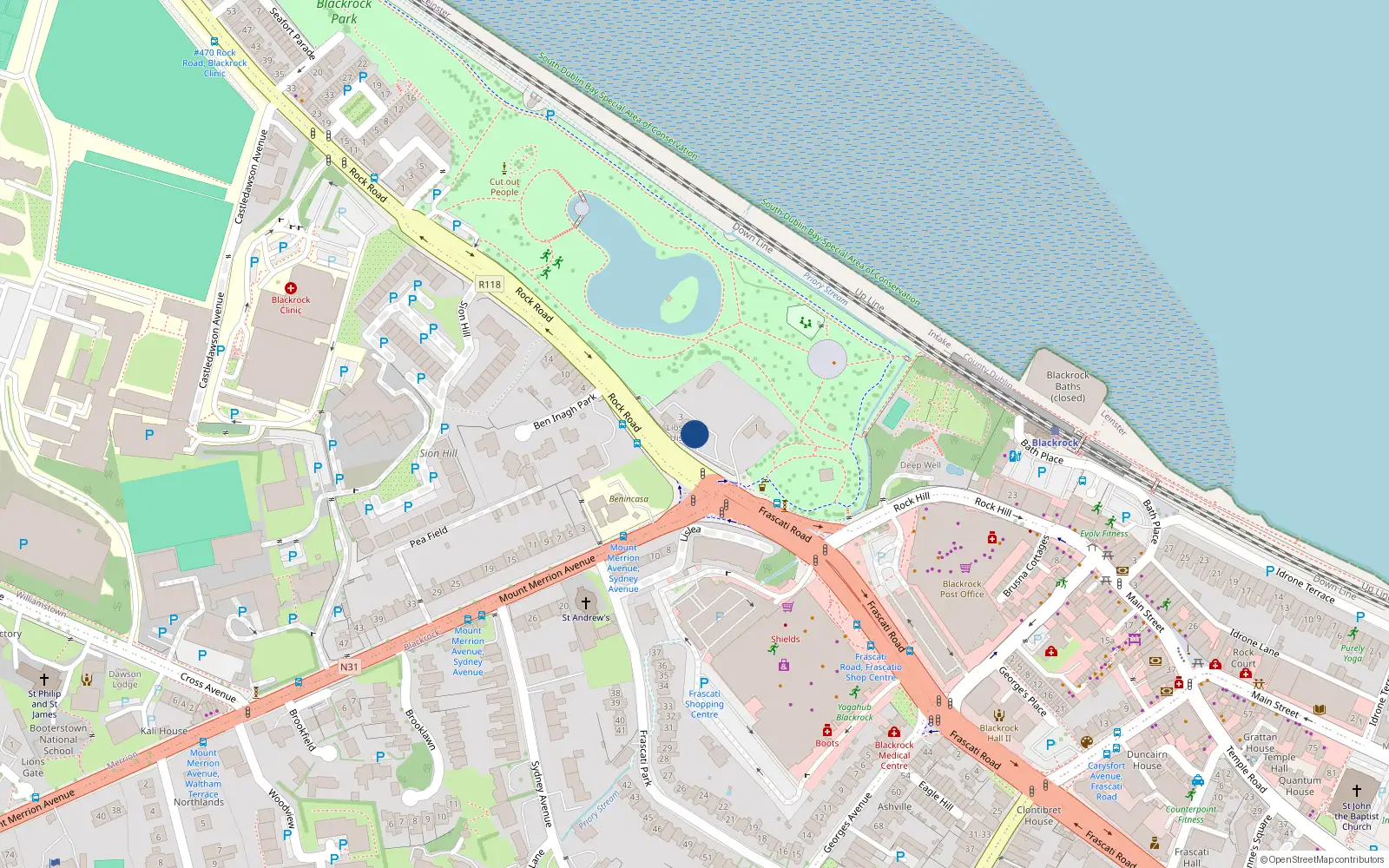 Overhead map showing the location of 3 Rock Road, Dublin