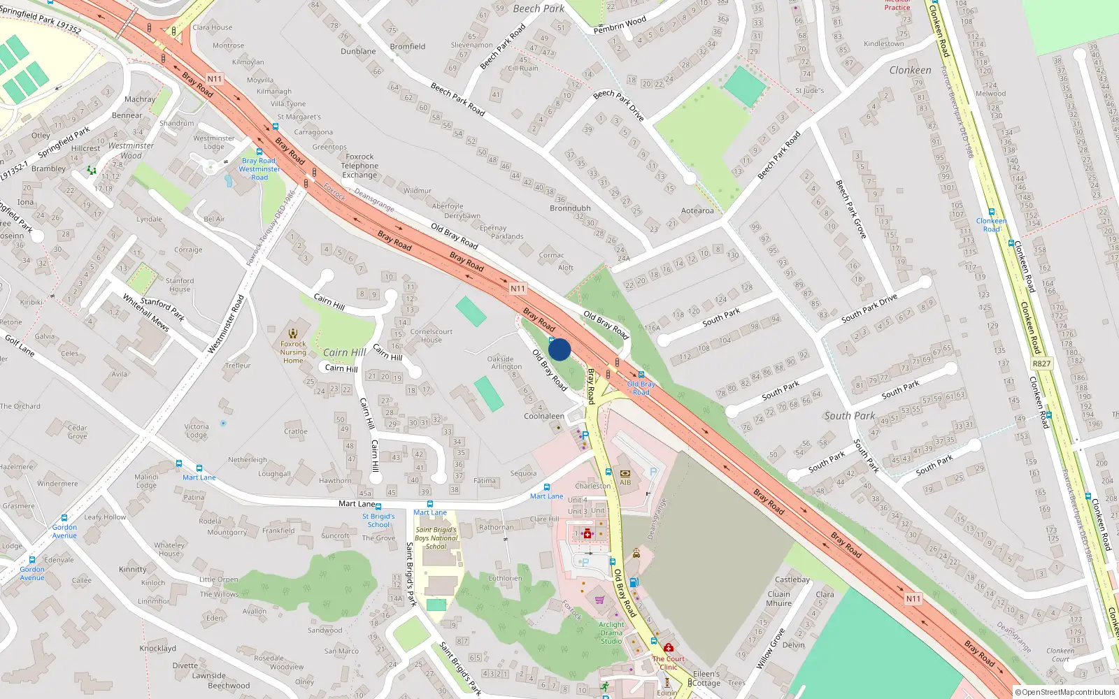 Overhead map showing the location of 3 Rockbrook, Old Bray Road, Foxrock