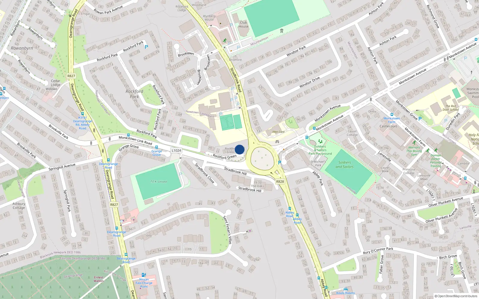 Overhead map showing the location of 3 Rockford Green, Blackrock, Dublin