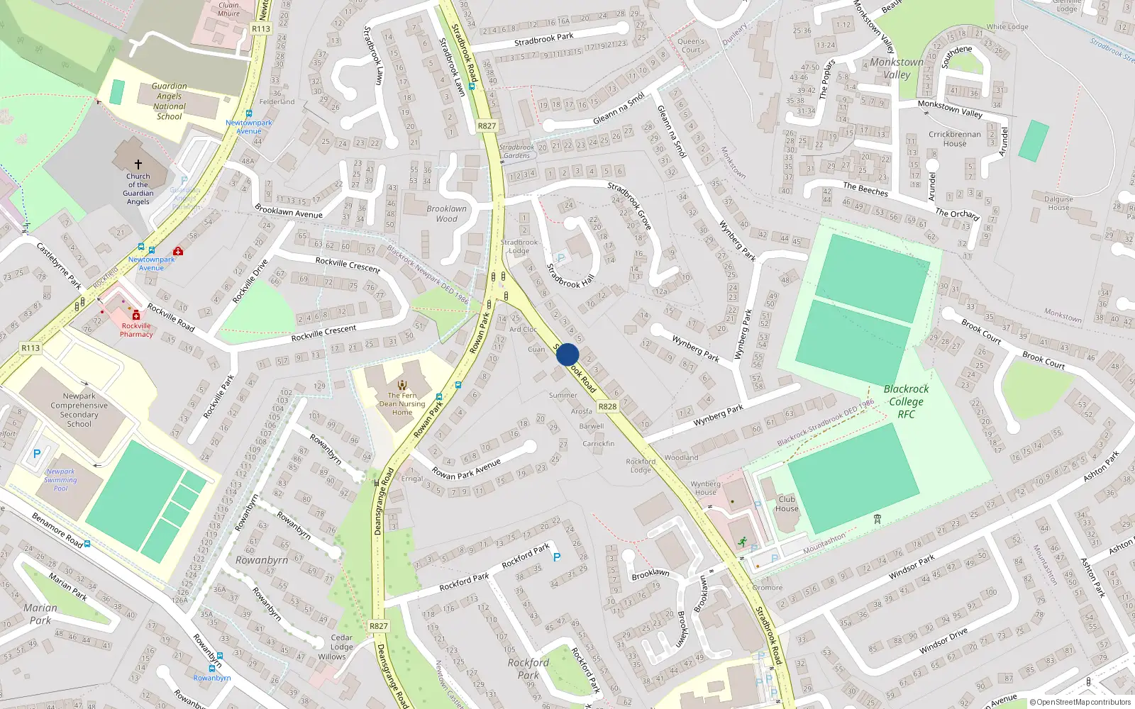 Overhead map showing the location of 3 Rockford Manor, Stradbrook Road, Blackrock
