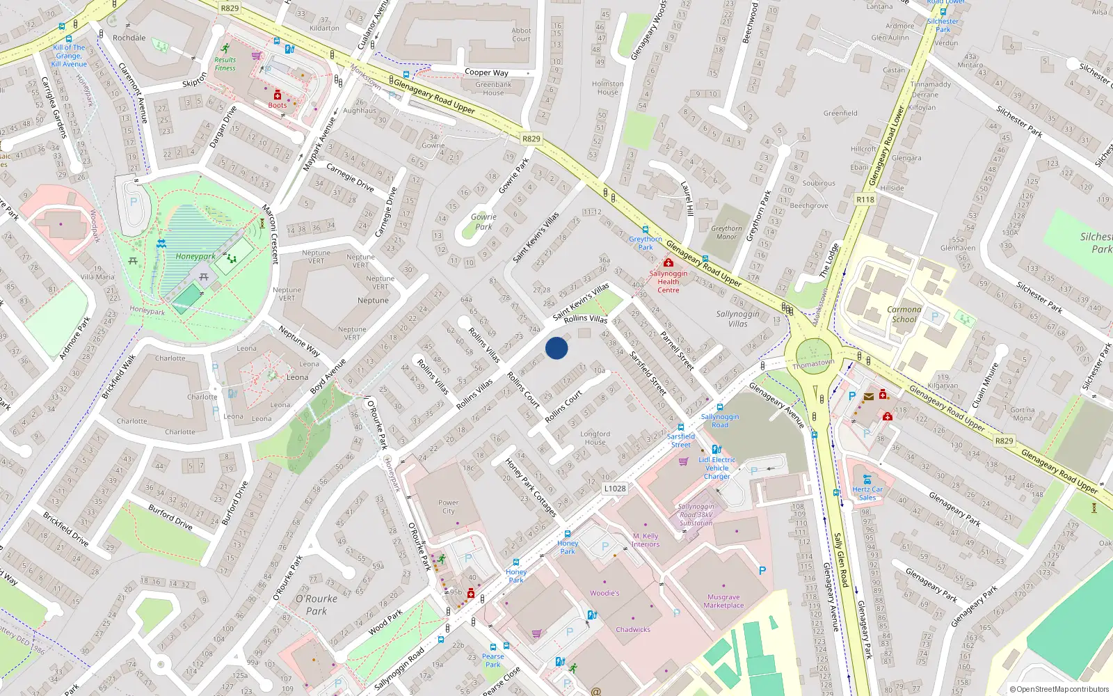 Overhead map showing the location of 3 Rollins Villas, Sallynoggin