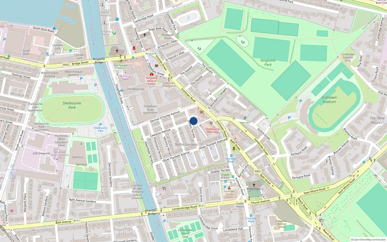 Overhead map showing the location of 3 Rosary Terrace, Irishtown