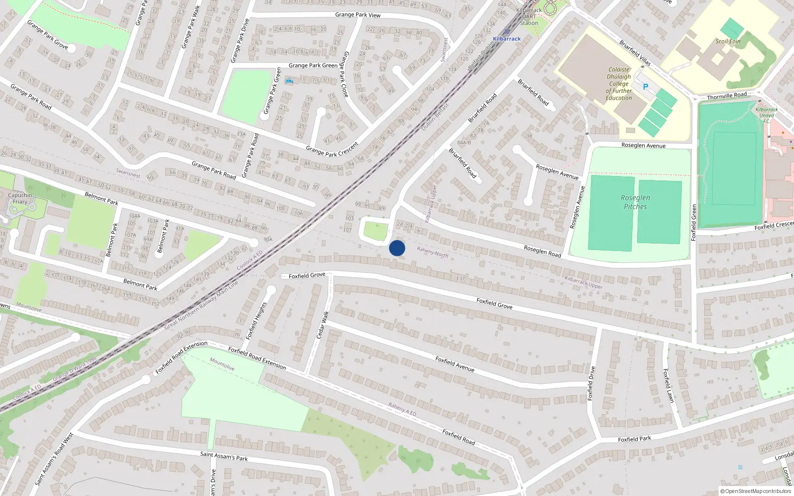 Overhead map showing the location of 3 Roseglen Terrace, Briarfield Road, Dublin 5