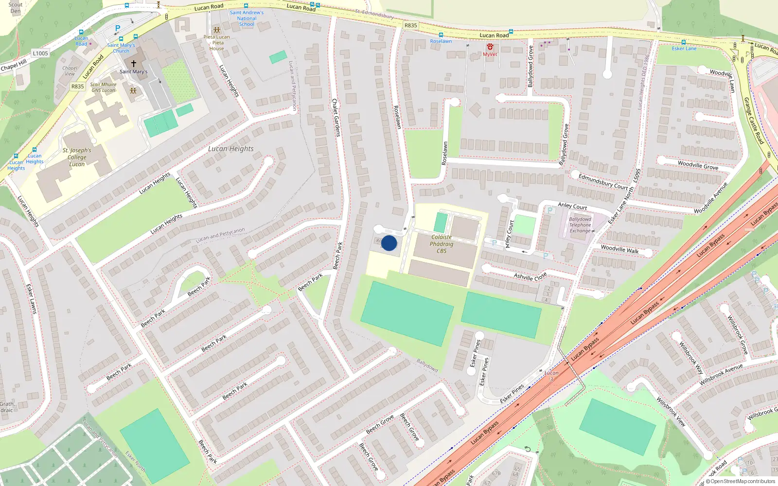 Overhead map showing the location of 3 Roselawn Mews, Lucan, Dublin