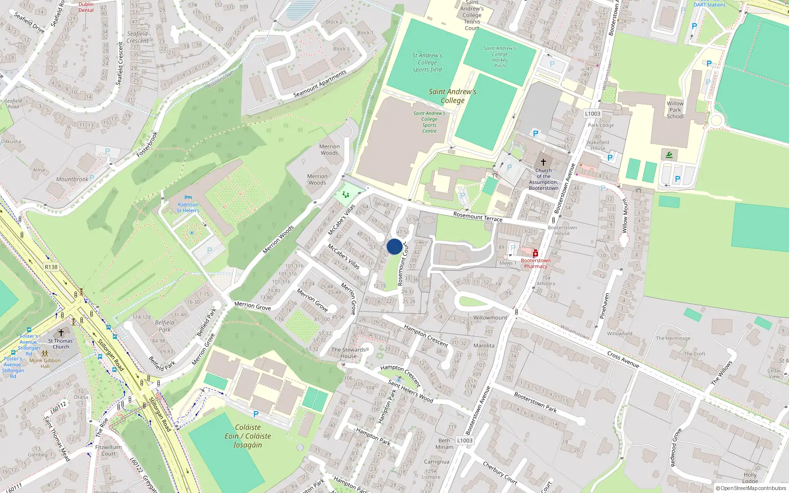 Overhead map showing the location of 3 Rosemount Court, Booterstown