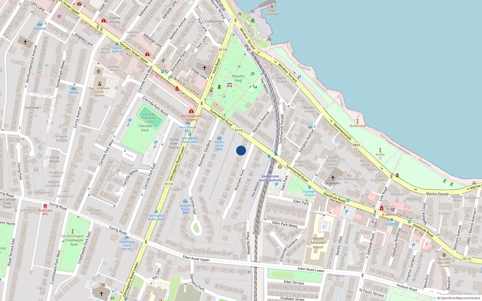Overhead map showing the location of 3 Rosmeen Park, Sandycove, Dublin