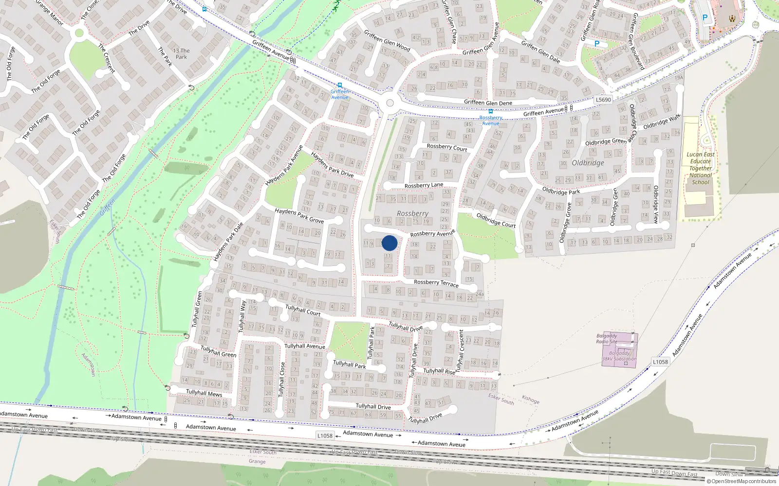 Overhead map showing the location of 3 Rossberry Place, Lucan, Dublin
