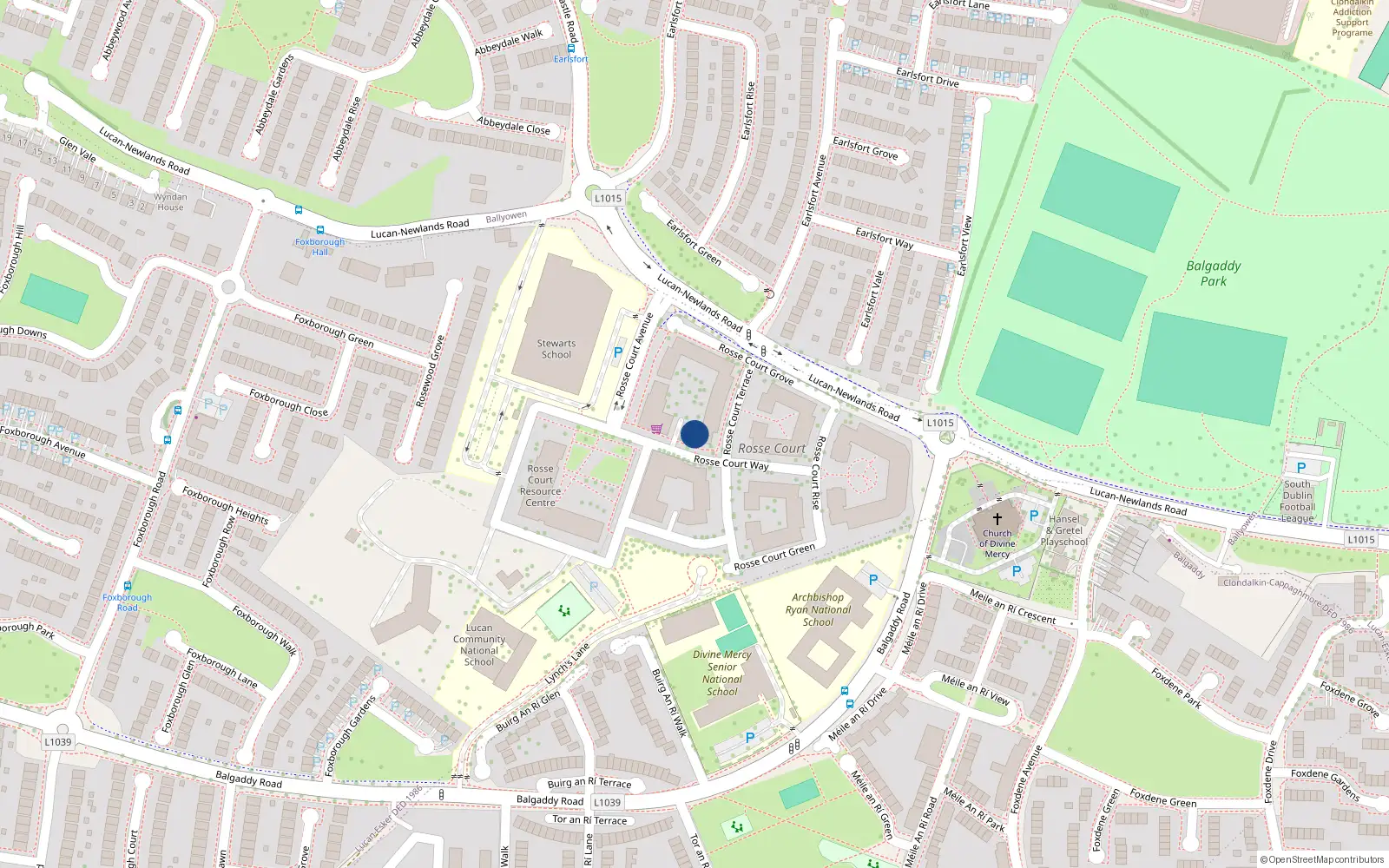 Overhead map showing the location of 3 Rosse Court Way, Lucan
