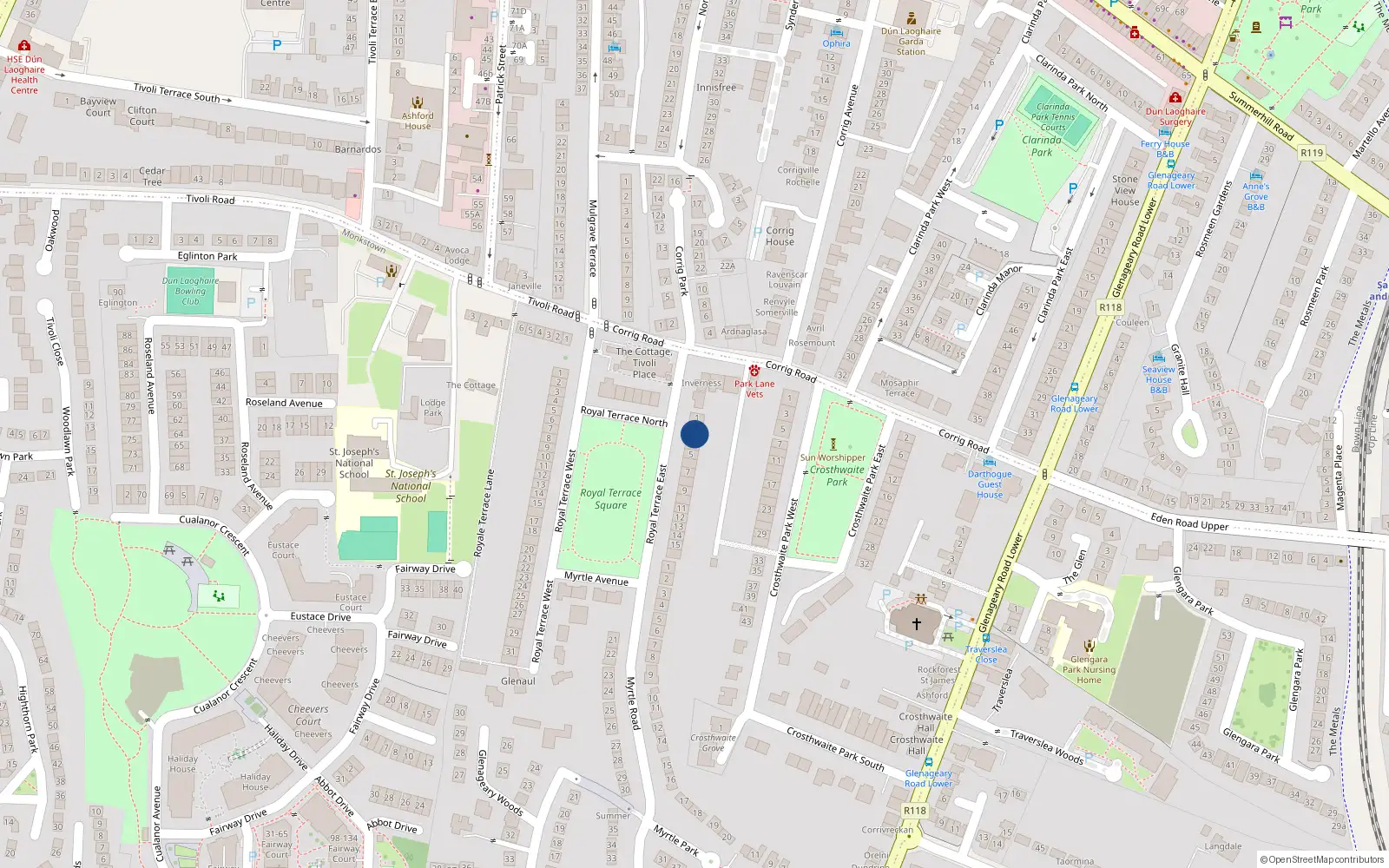 Overhead map showing the location of 3 Royal Terrace East, Co Dublin