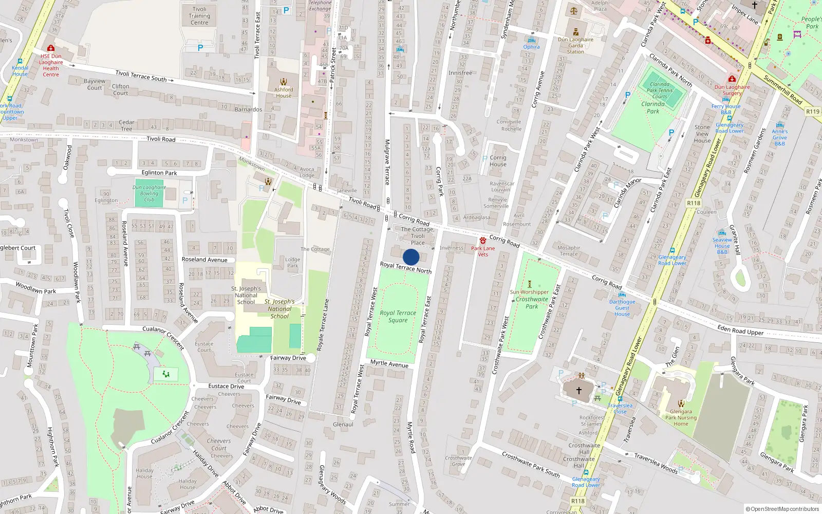 Overhead map showing the location of 3 Royal Terrace North, County Dublin