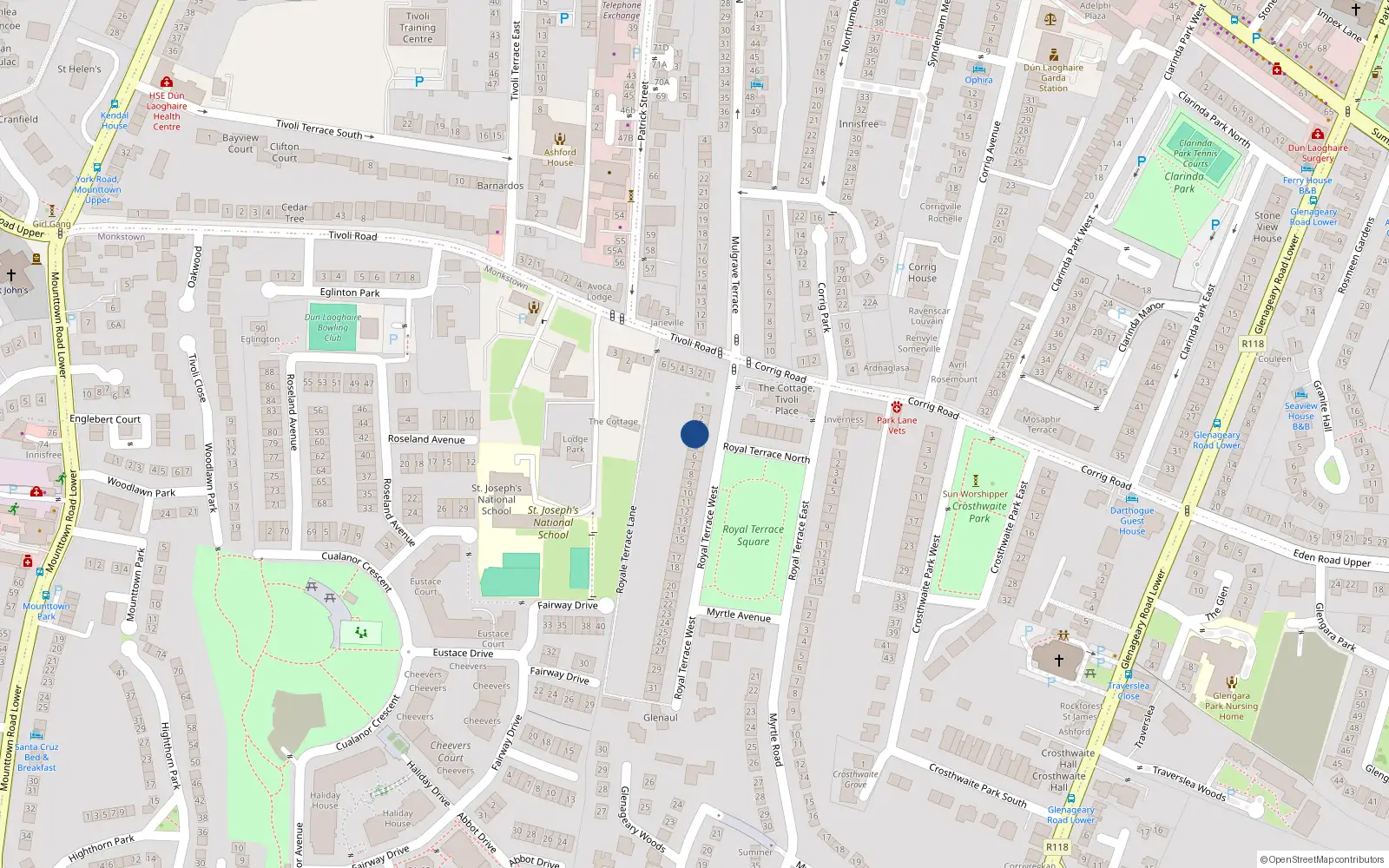 Overhead map showing the location of 3 Royal Terrace West, Co Dublin