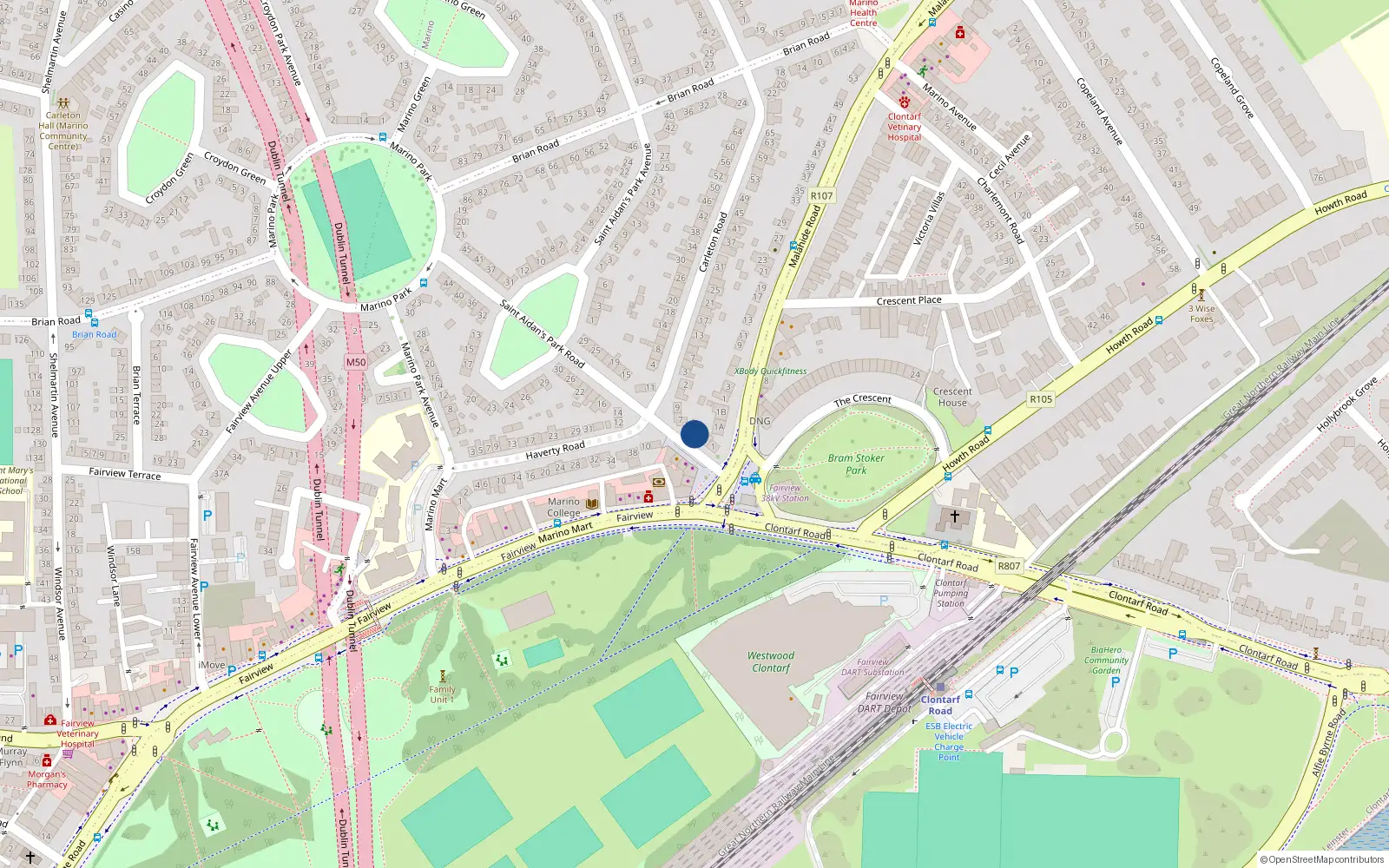 Overhead map showing the location of 3 Saint Aidan's Park Road, Dublin 3