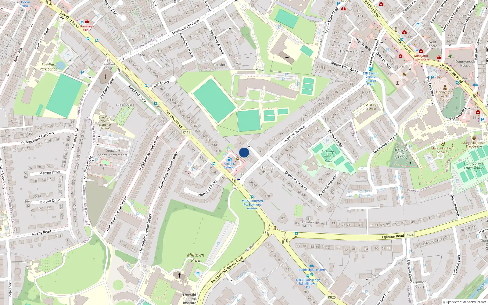 Overhead map showing the location of 3 Sandford Grove, Donnybrook