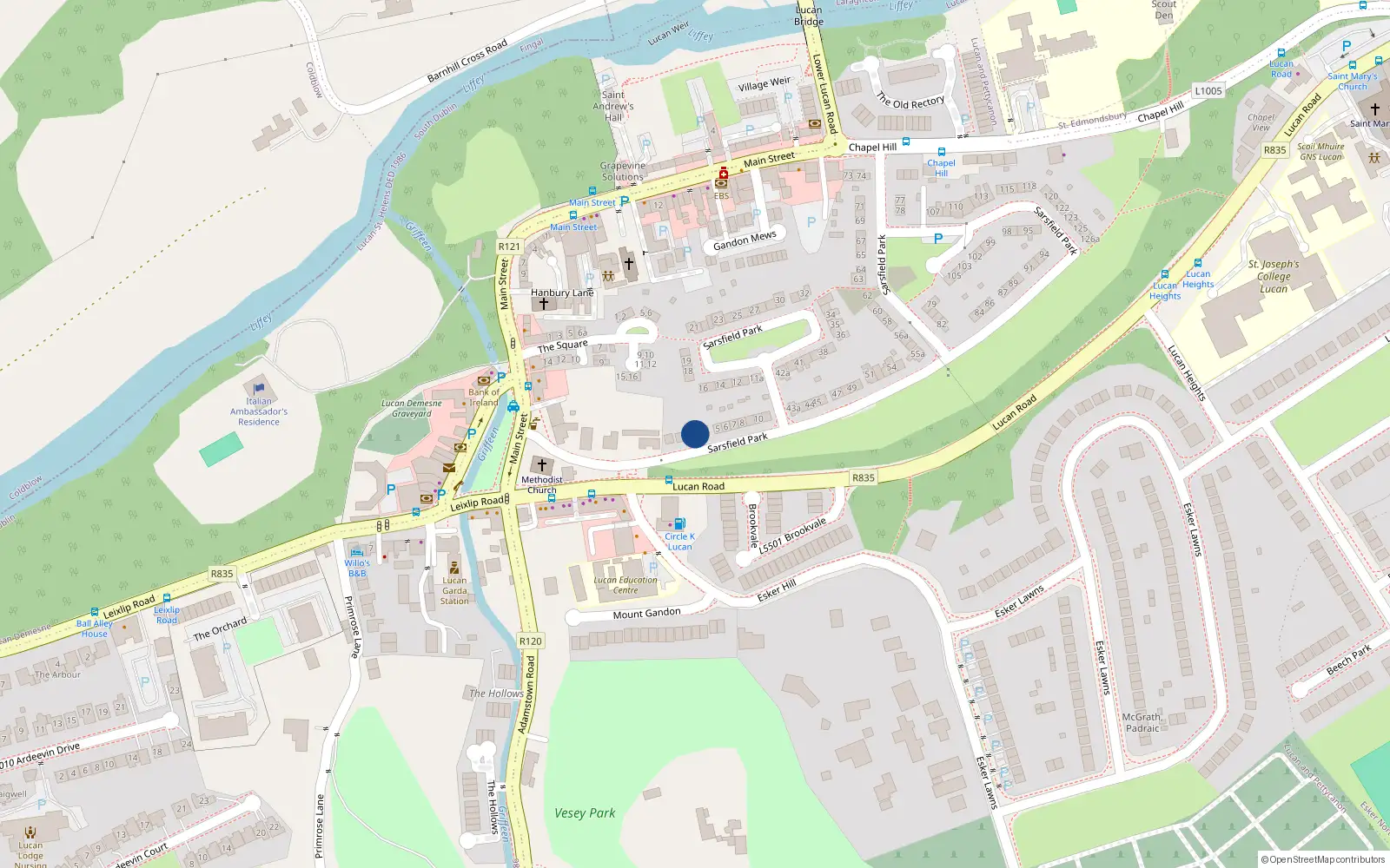 Overhead map showing the location of 3 Sarsfield Park, Lucan, County Dublin