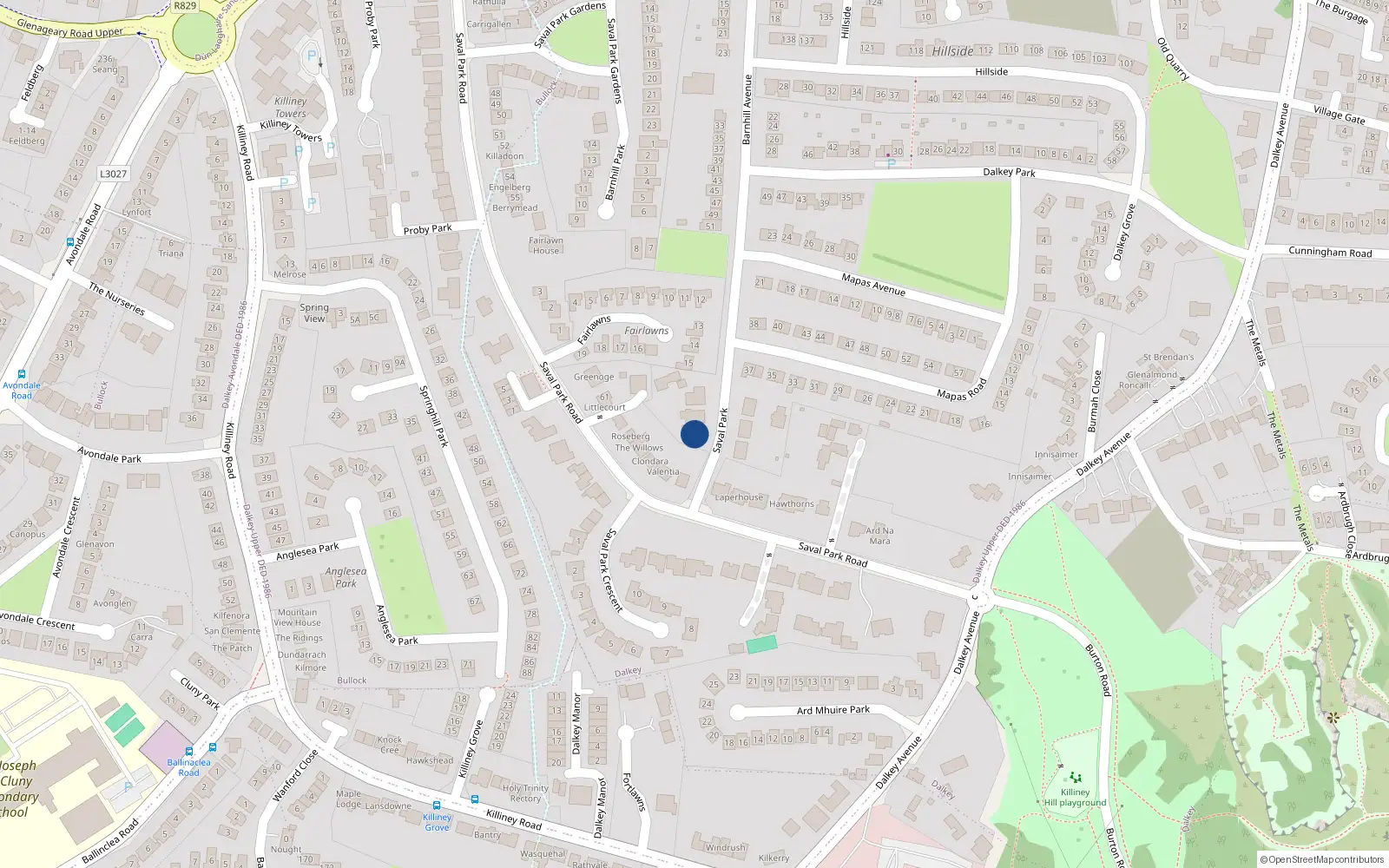 Overhead map showing the location of 3 Saval Grove, Dalkey