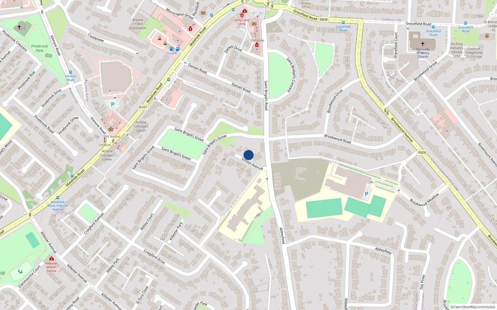 Overhead map showing the location of 3 School Avenue, Dublin 5
