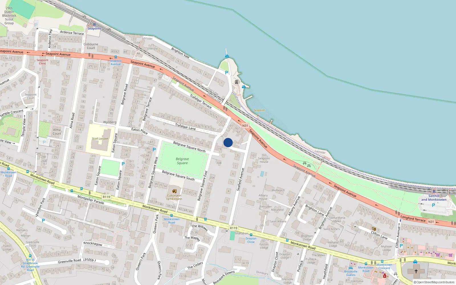 Overhead map showing the location of 3 Seafield Mews, Blackrock
